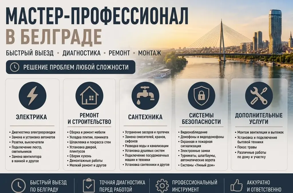 🔧 МАСТЕР-ПРОФЕССИОНАЛ В БЕЛГРАДЕ — РЕМОНТ, МОНТАЖ, САНТЕХНИКА И ЭЛЕКТРИКА