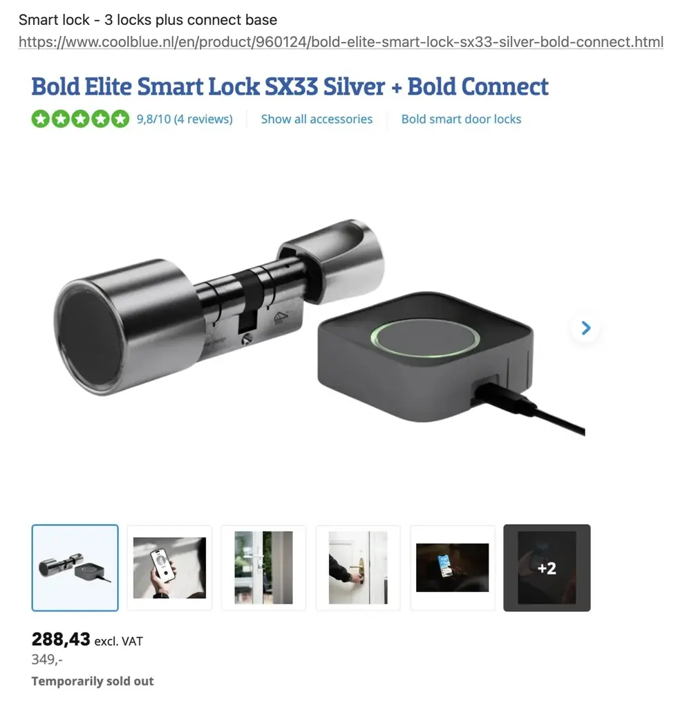 3 умных замка Bold Elite Smart Lock SX33 Silver + база Bold Connect — 300€