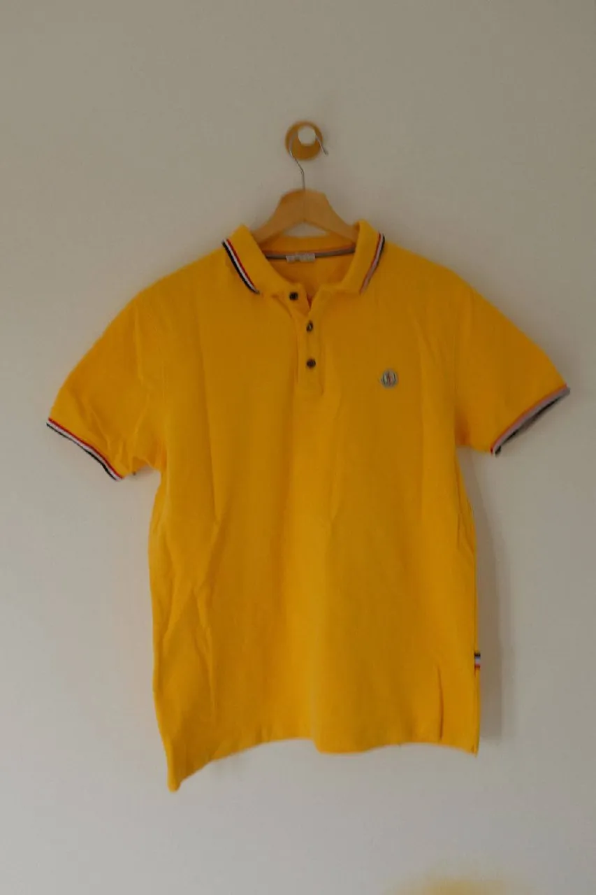 Moncler Tricolor Trim Logo Polo Shirt Yellow