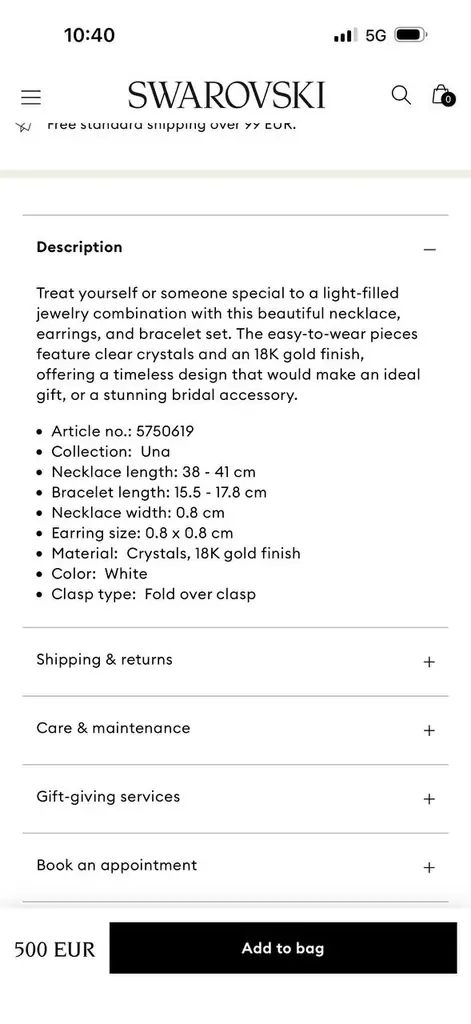 Swarovski Una Angelic Set (колье, браслет