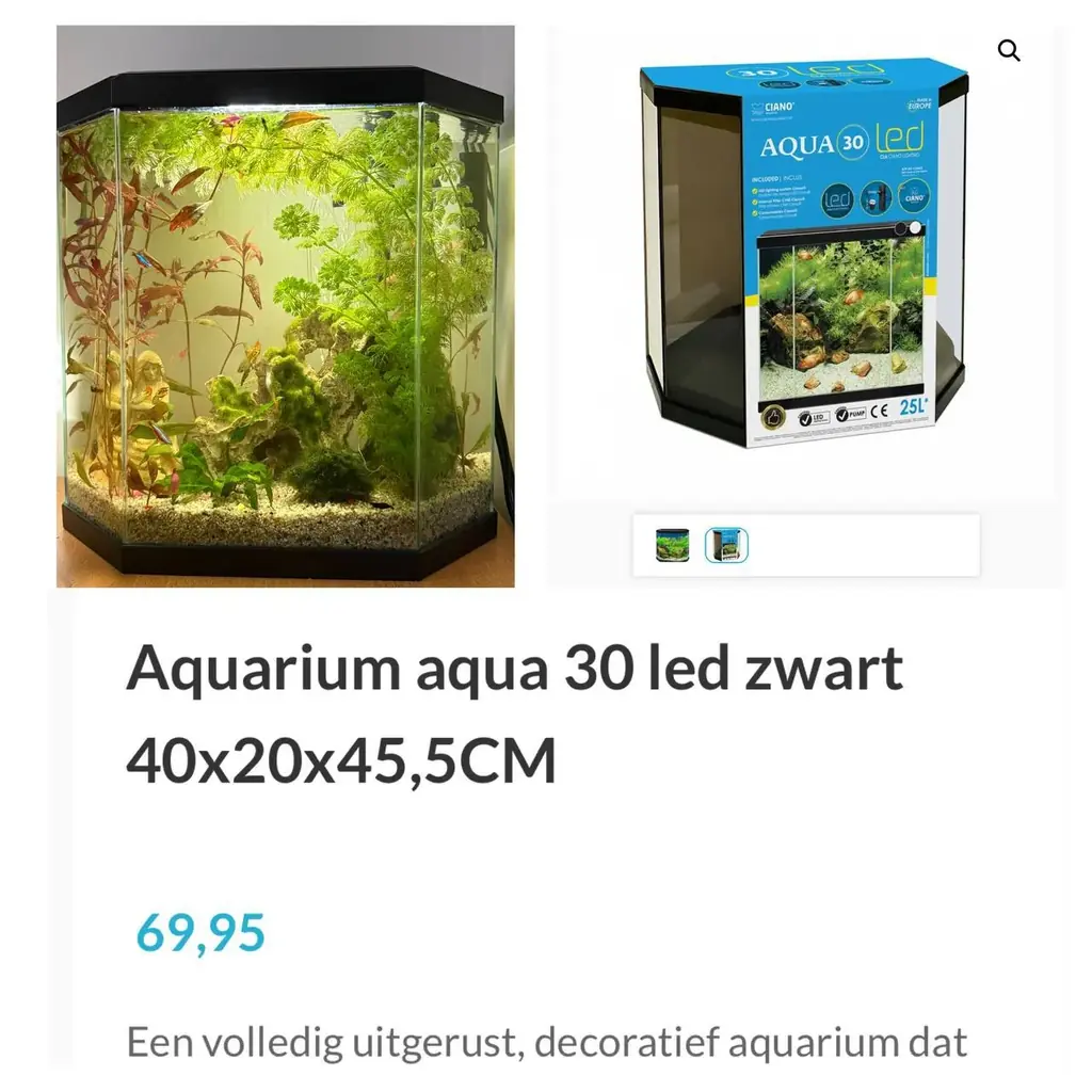 Aquarium Aqua 30 LED zwart – 40 x 20 x 45,5 cm