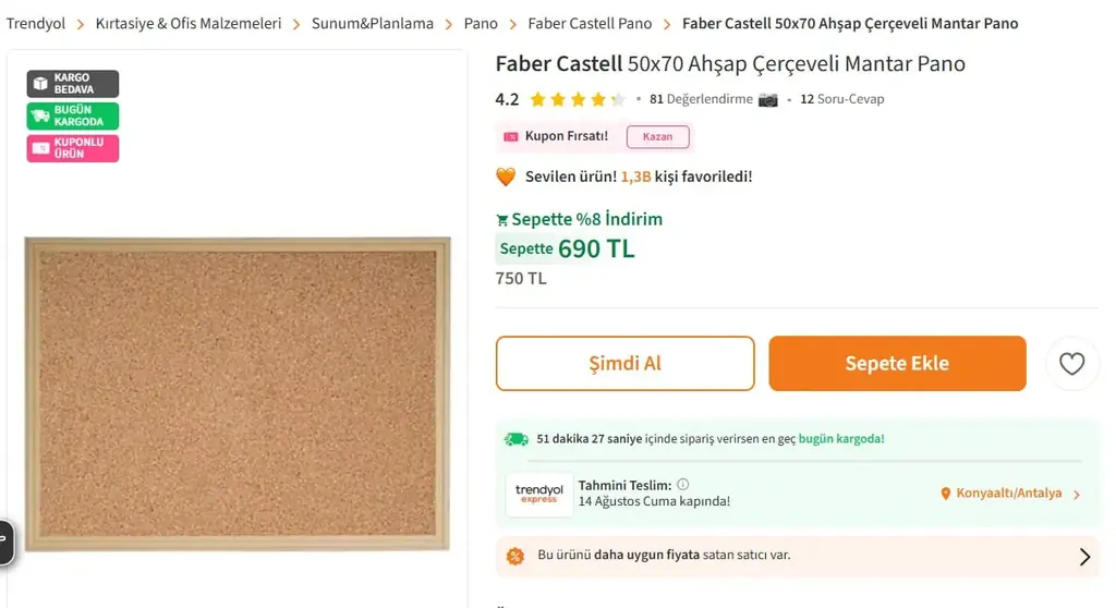 1. Faber-Castell — 2 панно-доски 50×70 см — 1 000 TL