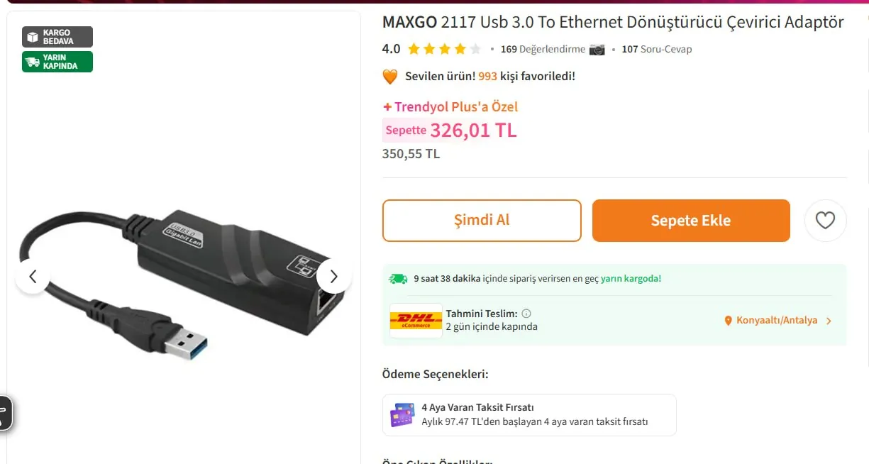 10. Интернет-адаптер — 250 TL
