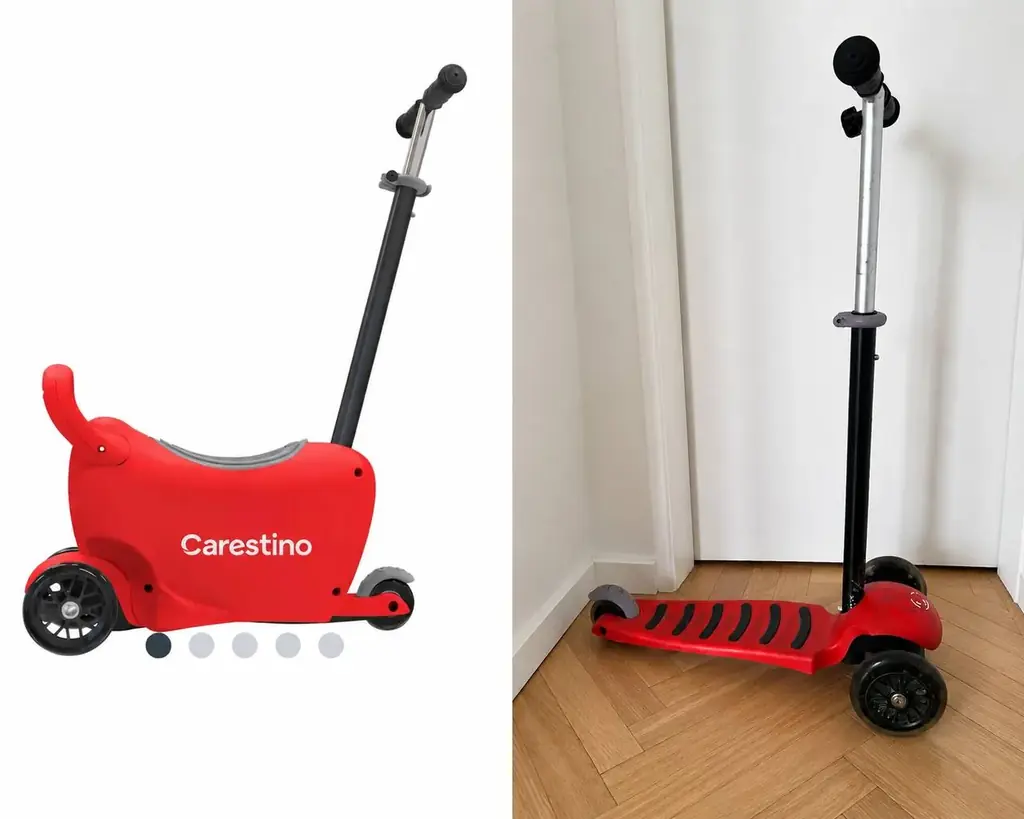 Детский самокат-трансформер Carestino 3 в 1 красного цвета.