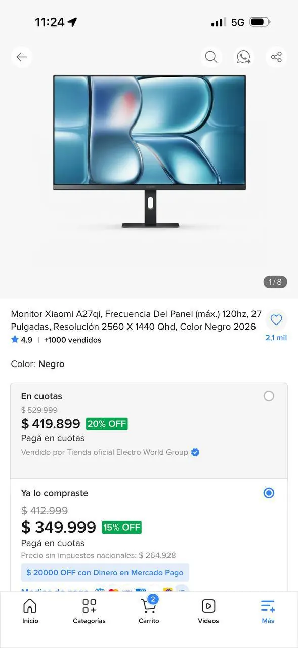 Продаю монитор Monitor Xiaomi A27qi, Frecuencia Del Panel (máx.) 120hz, 27 Pulgadas, Resolución 256…