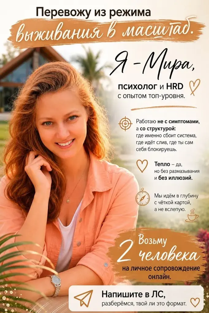 Я — Мира, психолог и HRD с опытом топ-уровня.