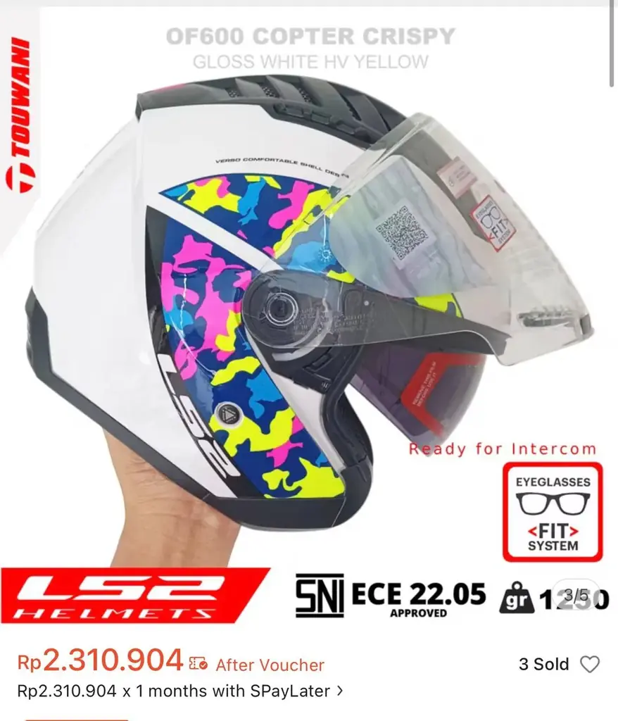 Шлем LS2 OF600 Copter в яркой разноцветной расцветке Crispy White Yellow Fluo