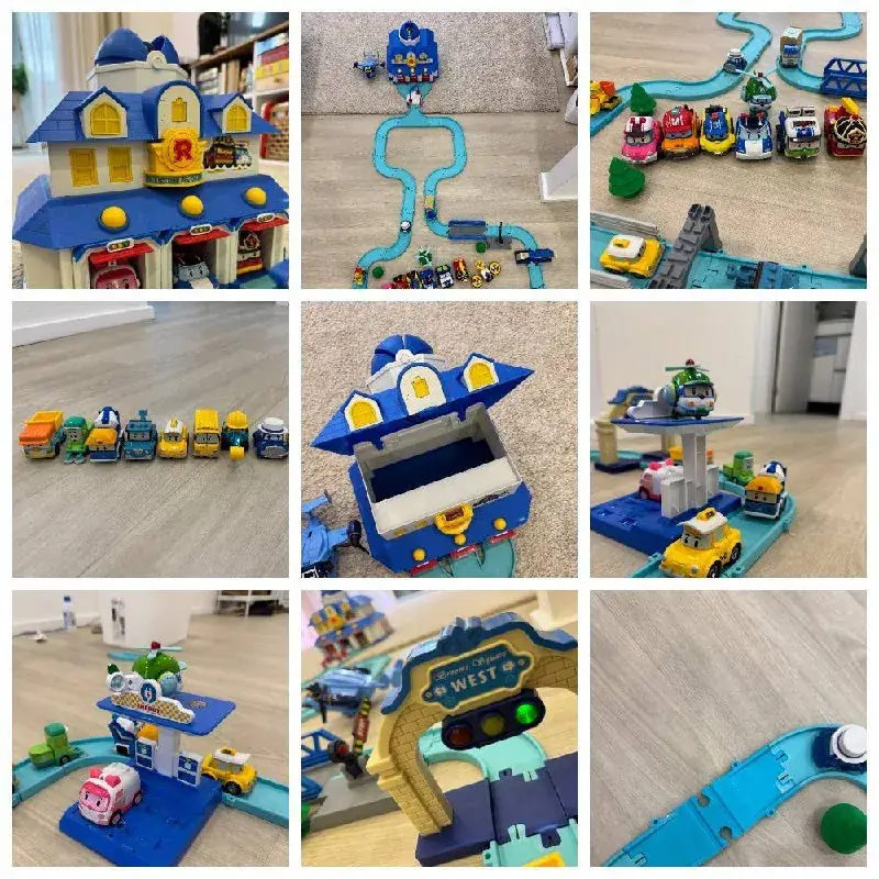 База и дорога из robocar poli, в комплекте база, дорога, 8 трансформеров, 10 маленьких машинок жите…