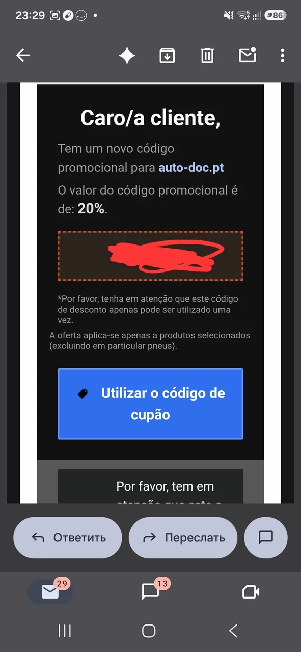 Привет, продаю промокоды сотрудника Código promocional para Auto-doc.pt (Промокод для Auto-doc.pt).…