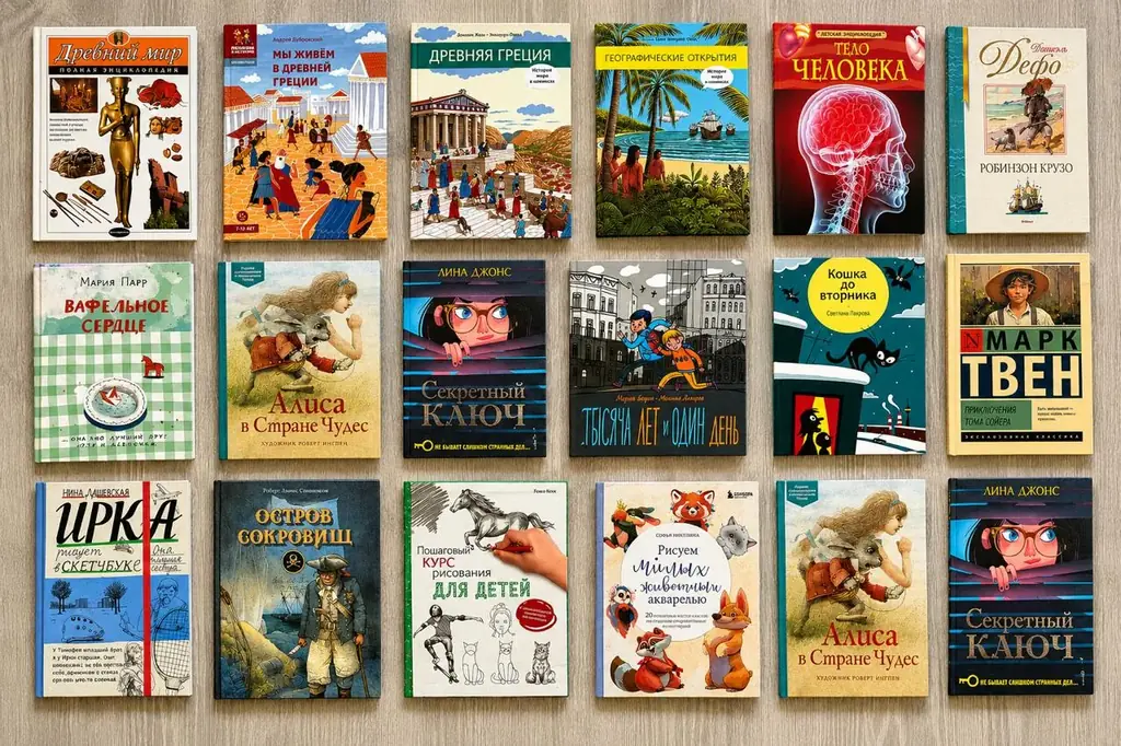 Комплект детских книг (8-11 лет) и энциклопедий на русском языке. Весь комплект из 16 книг отдадим …
