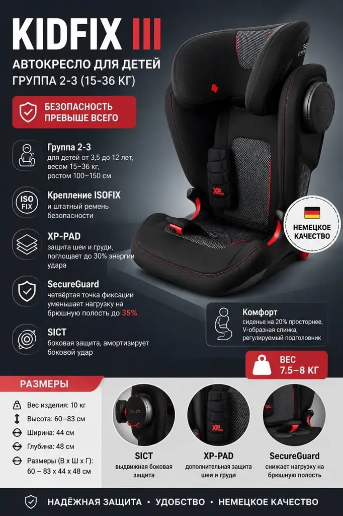 Премиальное автокресло Britax Römer Kidfix, для детей от 3,5 до 12 лет.