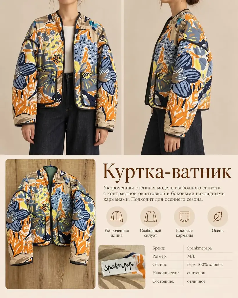 Куртка-ватник грузинского бренда Spankmepapa, 100% хлопок, наполнитель — синтепон. Отличное состоян…