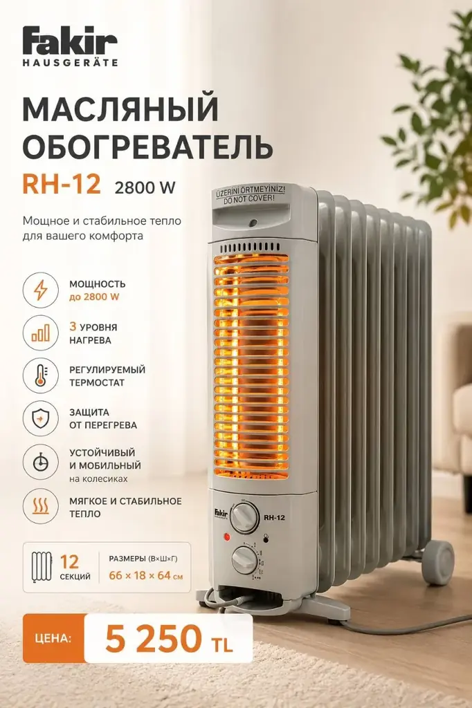 🔥 Продаю мощный масляный обогреватель Fakir RH-12 2800W