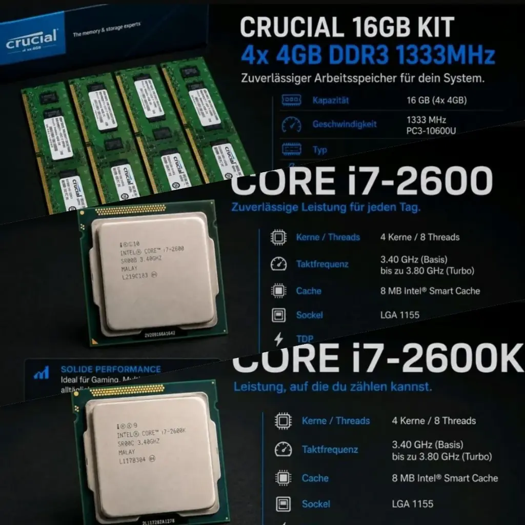 Продаются два процессора intel core i7 2600k и i7 2600 также оперативная память DDR3 Crucial 16 gb …