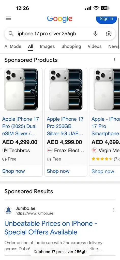 Продаю новый запечатанный iphone 17 pro 256 gb silver color. 4000 aed