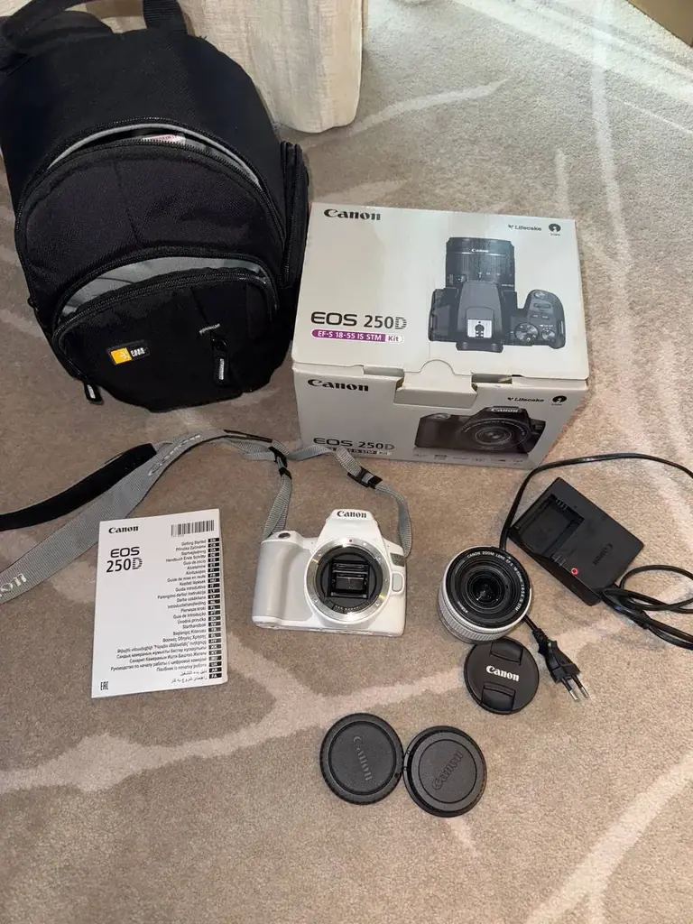 Canon EOS 250D Camera, White + EF-S 18-55mm f/4-5.6 IS STM Lens
