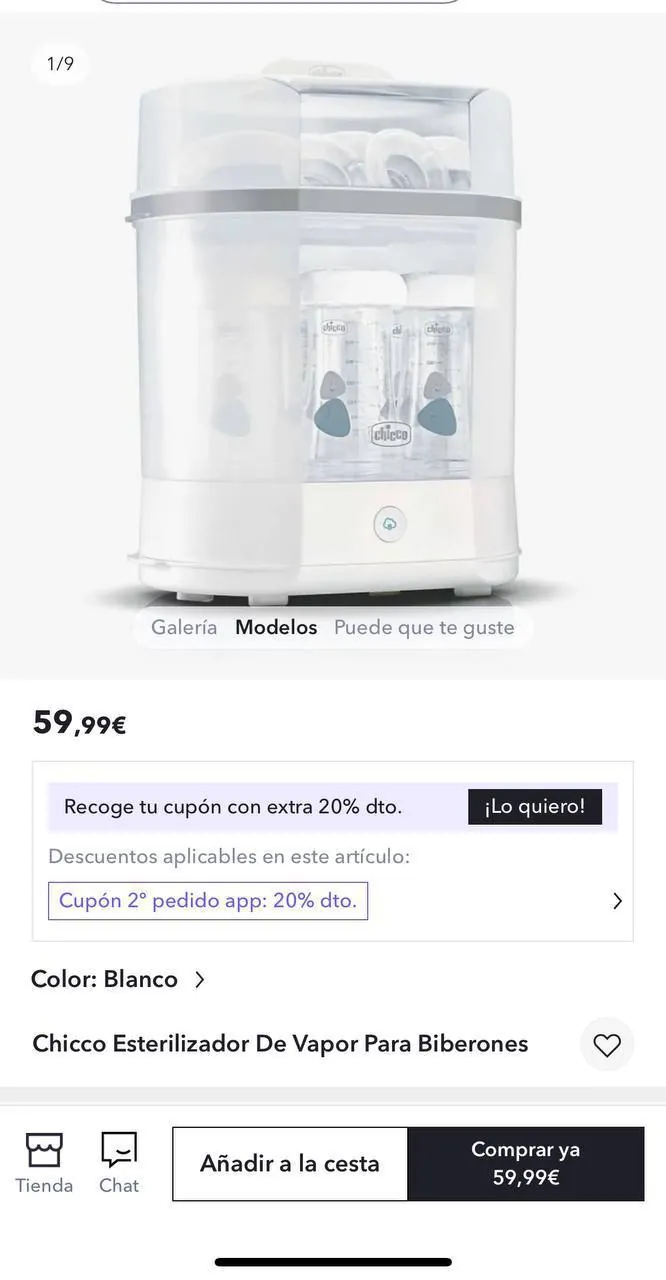 стерилизатор для бутылочек chicco - 10€