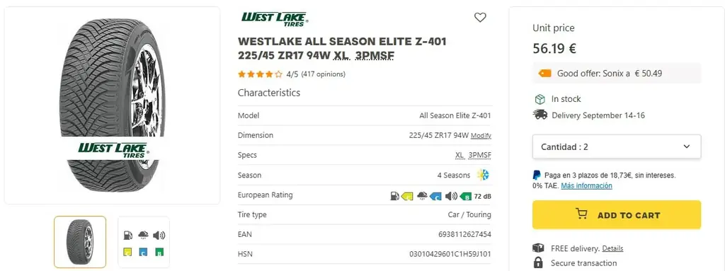 Westlake All Season Elite Z-401 225/45 ZR17 94W XL 3PMSF