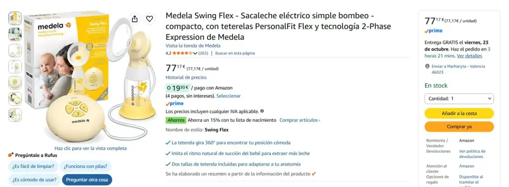 Продаю электрический молокоотсос Medela Swing Flex. Использовала только для поездки в Мадрид. Допол…