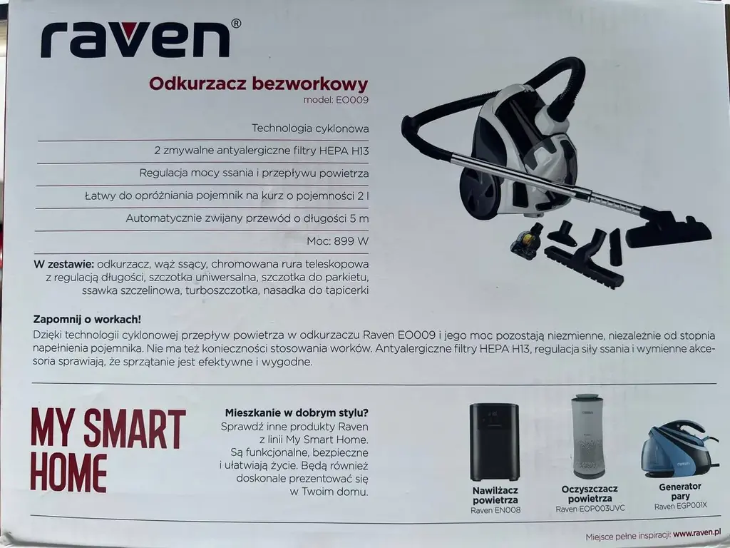 Продам рабочий б/у пылесос raven eo009, мощность 899 w.