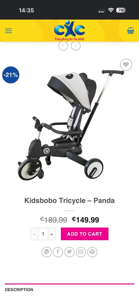 Kidsbobo Tricycle Panda - €50