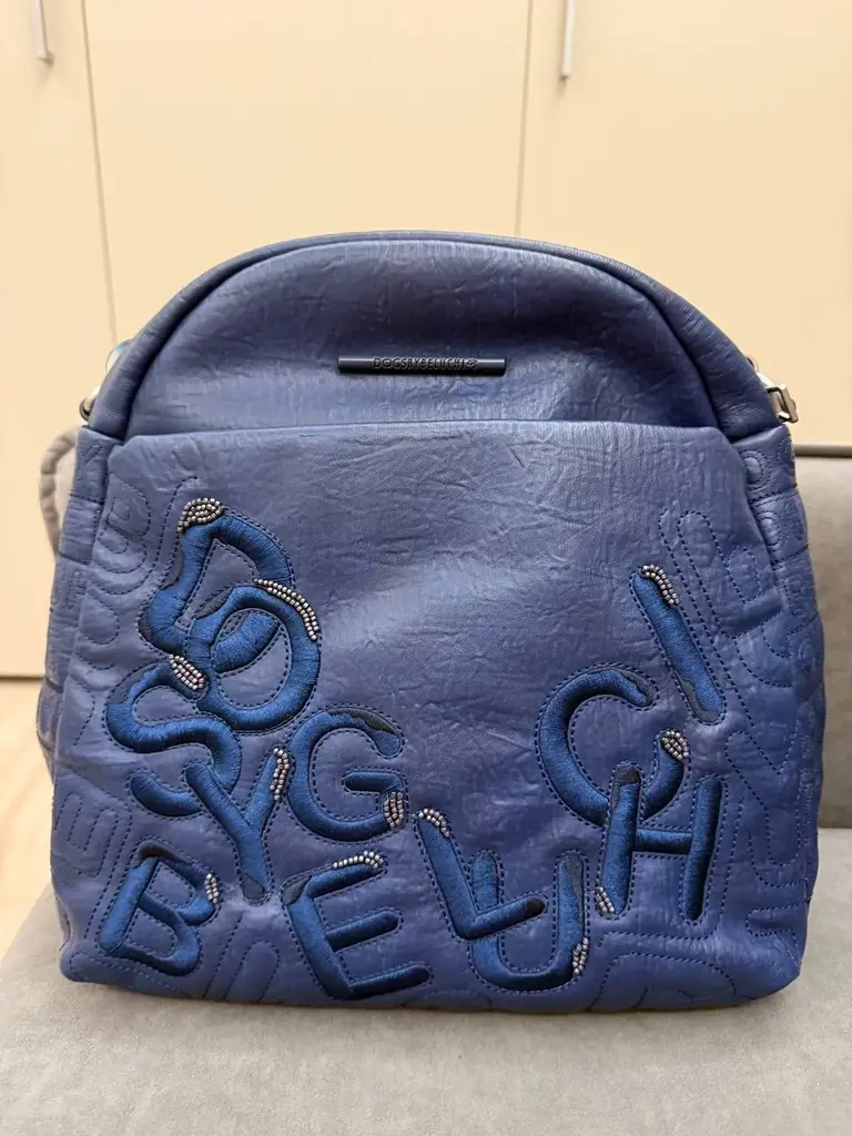 Продам синий рюкзак из кожзама с аппликациями фирмы Dogsbybeluchi (Испания)