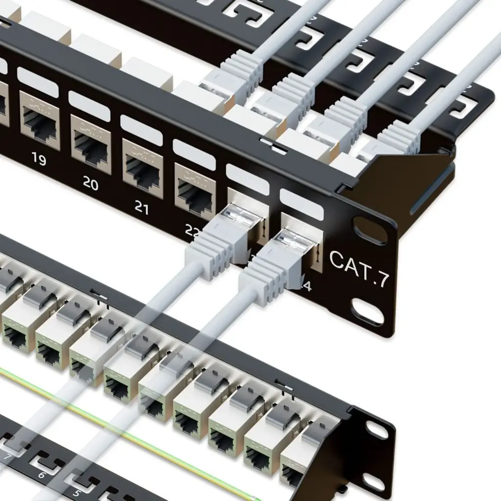 Продается патч-панель iwillink Cat7, 24 порта, RJ45 Passage Coupler, 1U, черная. Экранированная (ST…