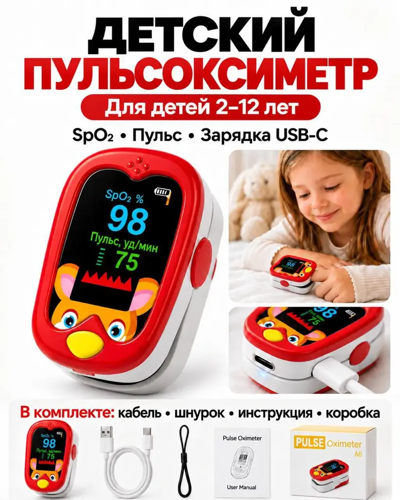 Новый детский пульсоксиметр A6