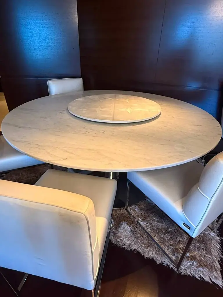 Fendi Casa Marble Dining Set – Round Dining Table with 4 Chairs 3000 AED