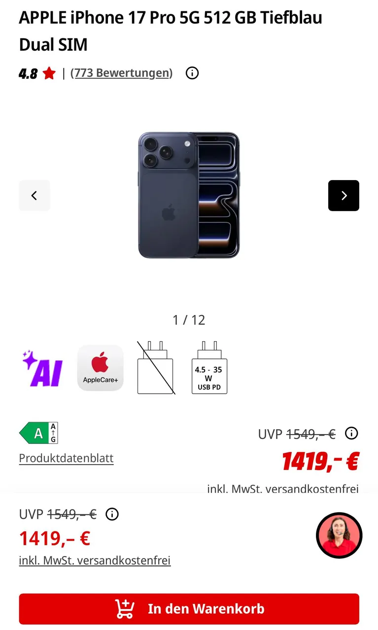 Продам б/у айфон 17 про в синем цвете на 512 гб, в использовании был чуть меньше одного года, телеф…