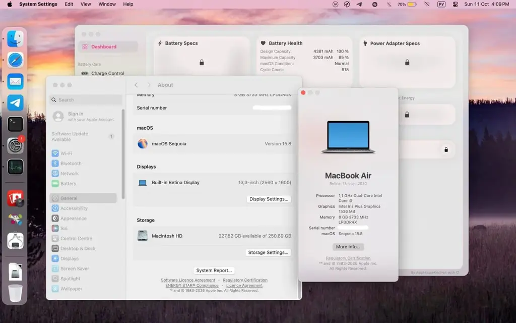 MacBook Air 13" Retina, 2020, Space Gray — Intel Core i3, 8/256