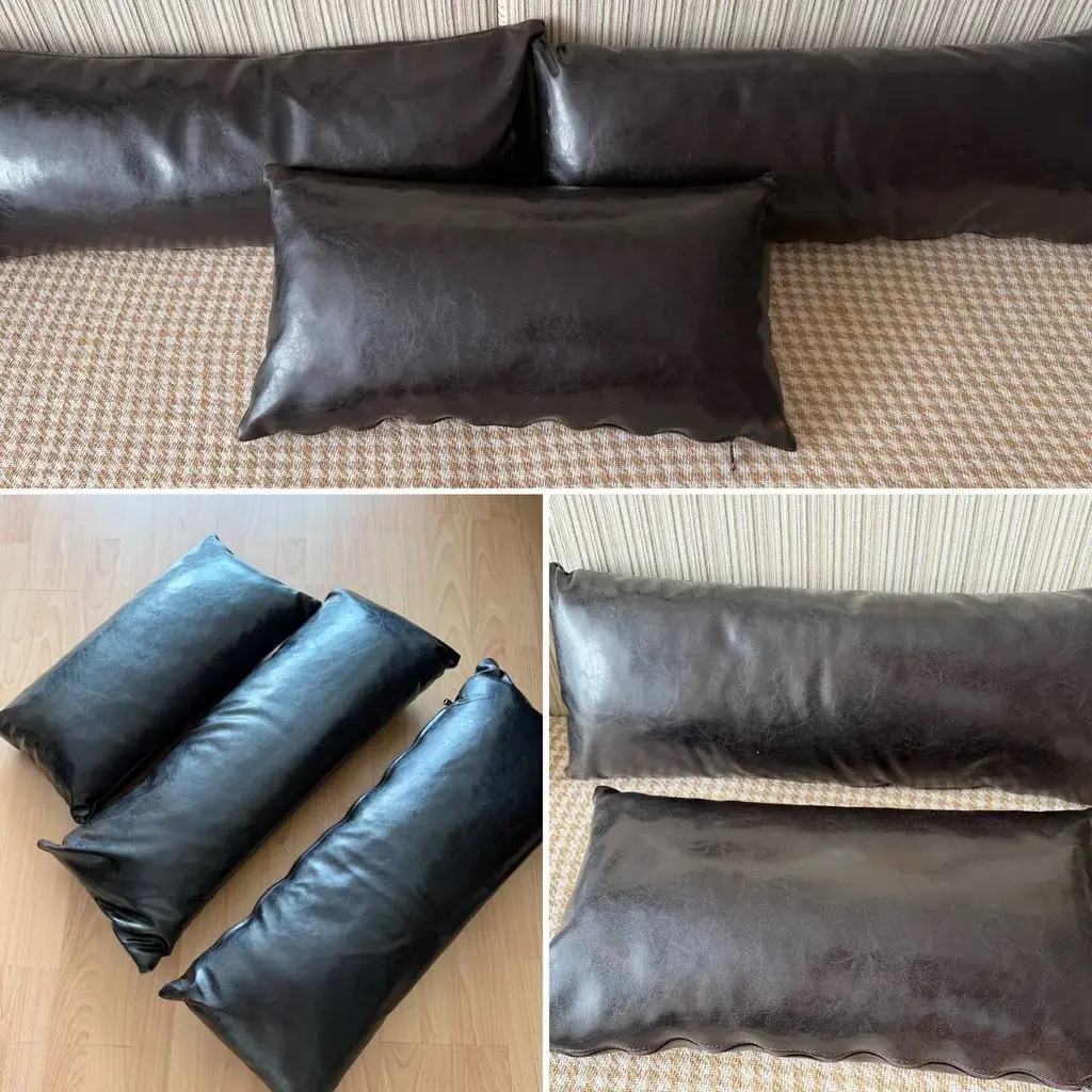 Продам 3 подушки декоративные. Кожзам. Черные с отливом гнилая вишня.