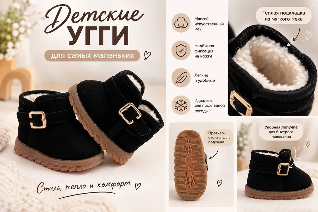 Продам стильные чёрные угги с мягкой меховой подкладкой и оригинальной пряжкой золотистого цвета ✨