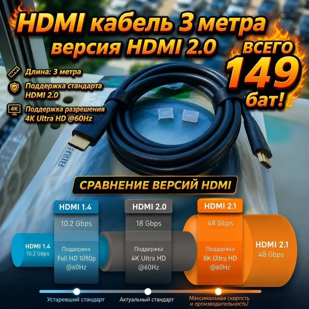 Продаю длинный HDMI кабель 3 метра (HDMI 2.0)