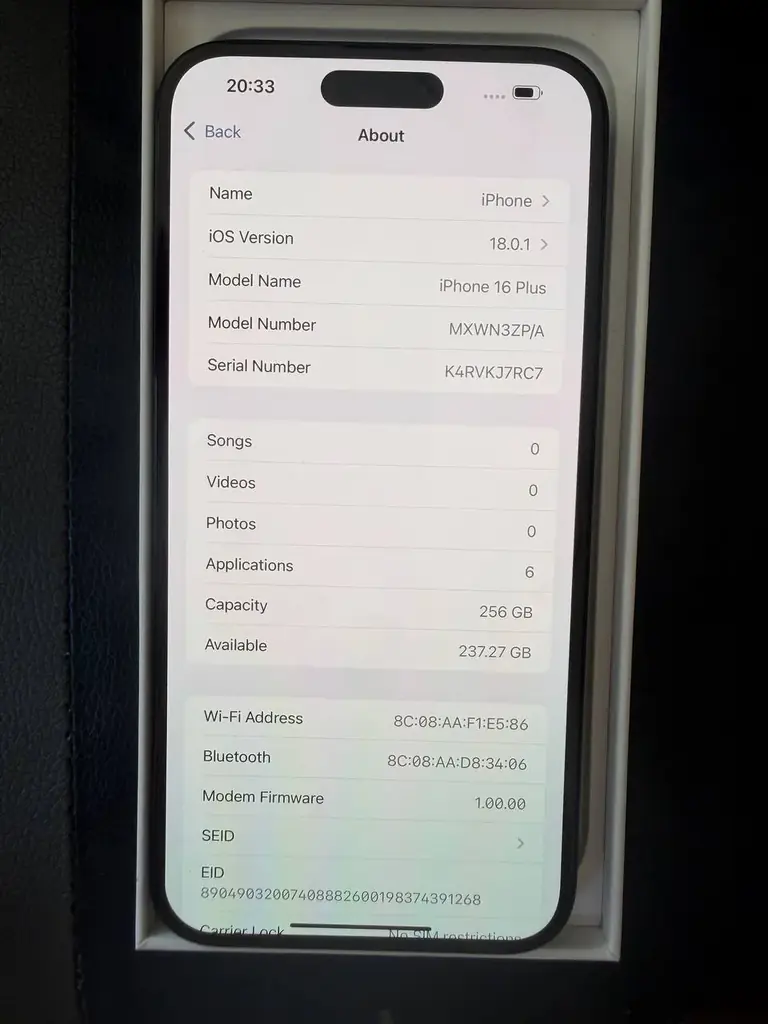 Продам iphone 16 plus 256gb black. Куплен на Пхукете. Подарен на НГ 2025. С того момента так и лежа…